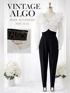 Vintage ALGO statement jumpsuit in black and white, Made in Canada.